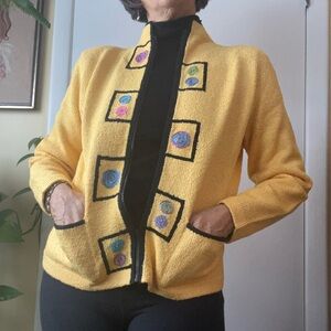 Yellow Cardigan with Geometric Design